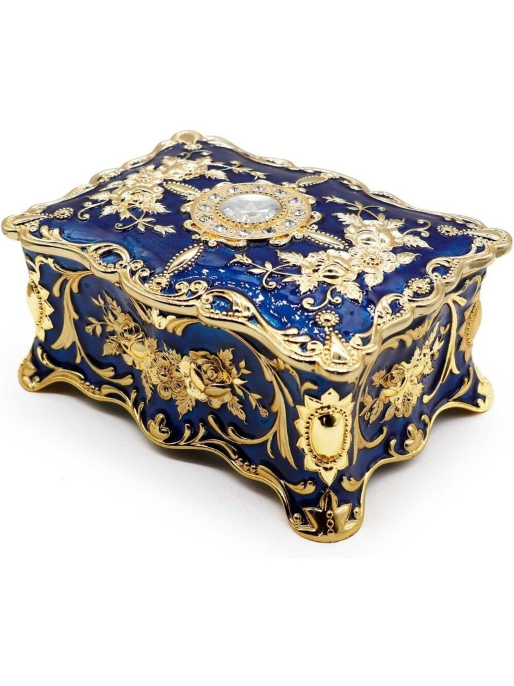 Vintage Luxury Rectangle Jewelry Box Organizer - Two-Layer Metal Trinket